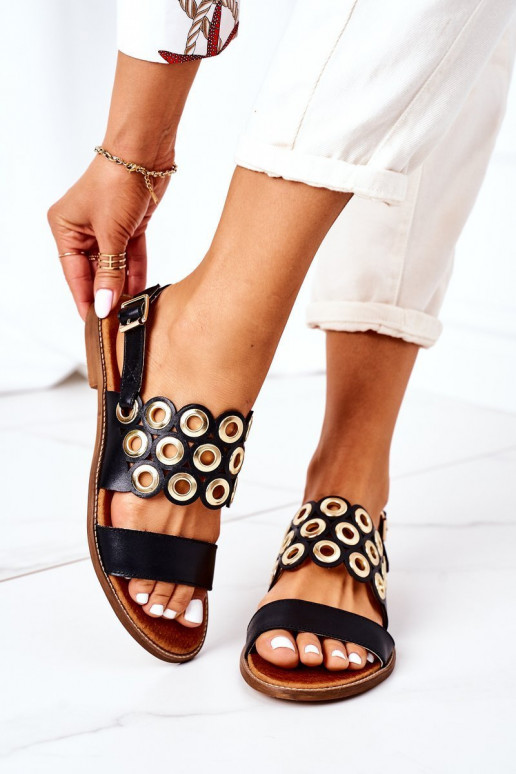 Leather Openwork Sandals Lewski Shoes Black