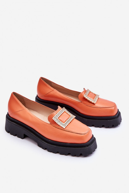 Comfortable Leather Loafers Orange Agathe