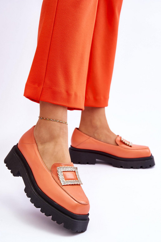 Comfortable Leather Loafers Orange Agathe