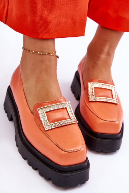 Comfortable Leather Loafers Orange Agathe