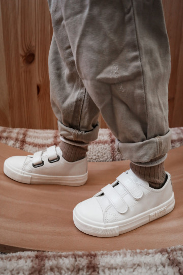 Children's Leather Sneakers With Velcro BIG STAR White