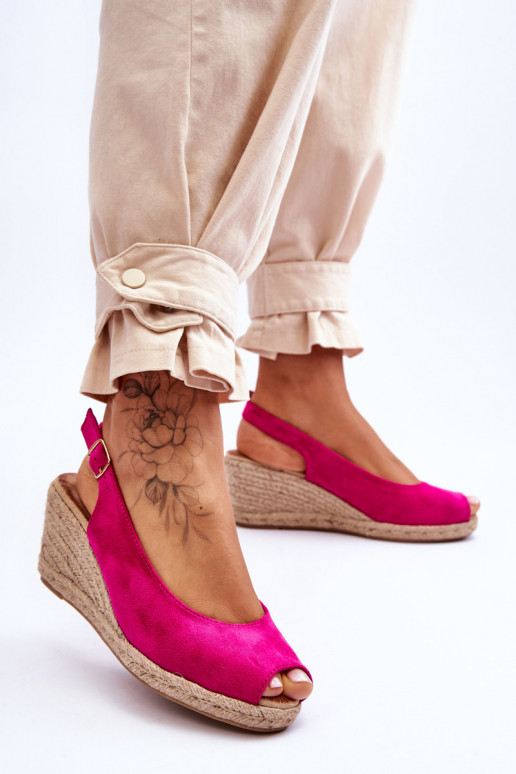 Suede Wedge Sandals Fuchsia Elsie Suede Wedge Sandals Fuchsia Elsie