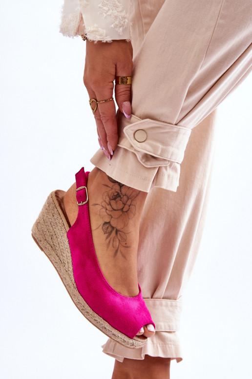 Suede Wedge Sandals Fuchsia Elsie Suede Wedge Sandals Fuchsia Elsie