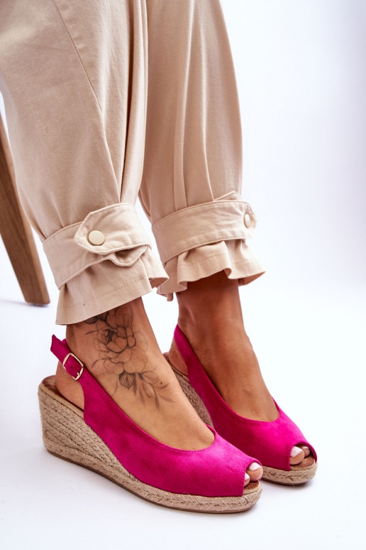 Suede Wedge Sandals Fuchsia Elsie