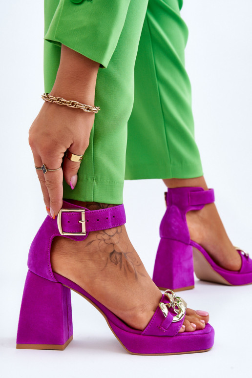 Women's Suede Sandals With Massive Heels Lewski Shoes Fuchsia