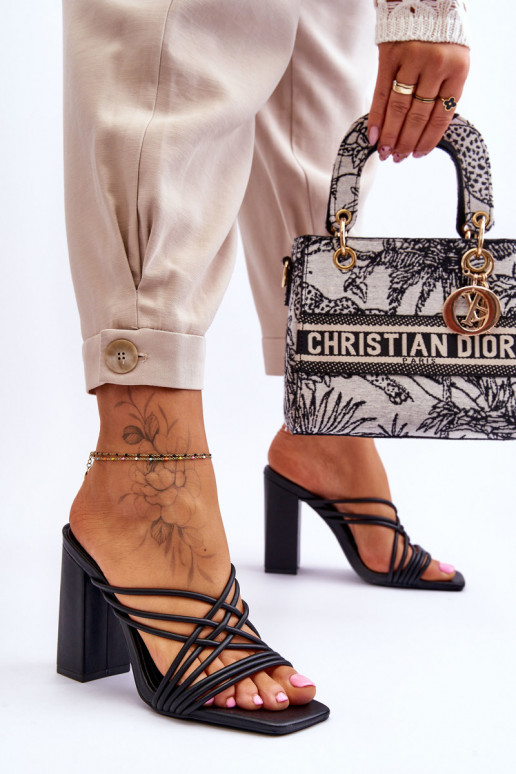 High Heel Slippers With Straps Black... High Heel Slippers With Straps Black...