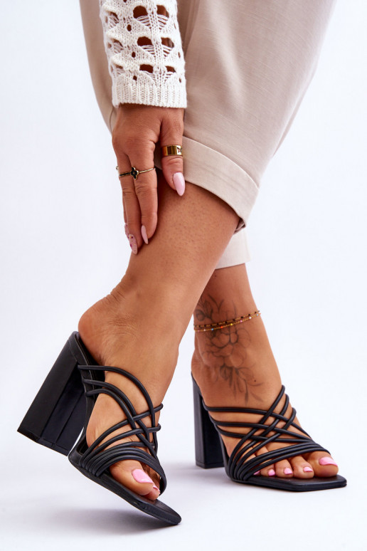 High Heel Slippers With Straps Black... High Heel Slippers With Straps Black...