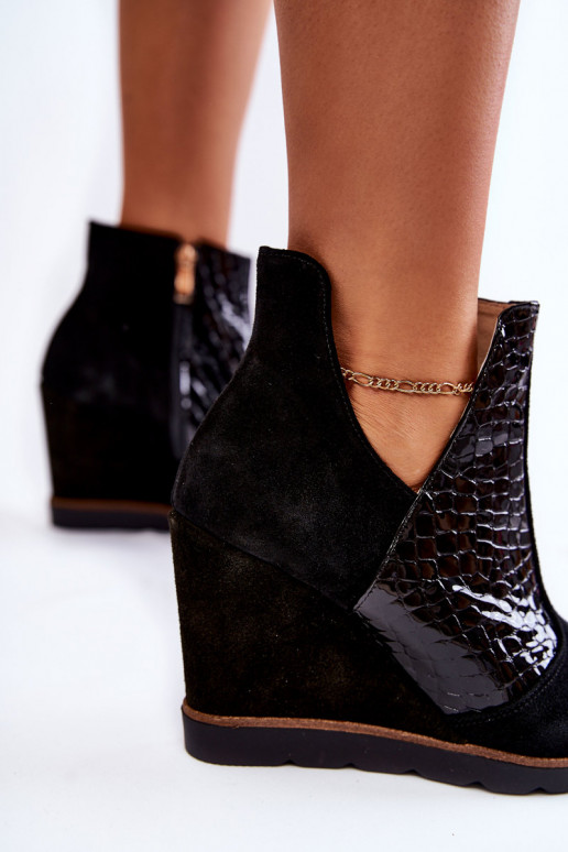 Suede Crocodile Wedge Boots Black Alda Suede Crocodile Wedge Boots Black Alda