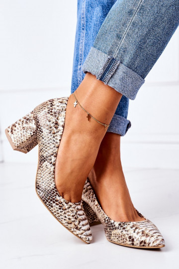 Pumps With A Snake Pattern Lewski Shoes Gold 2
