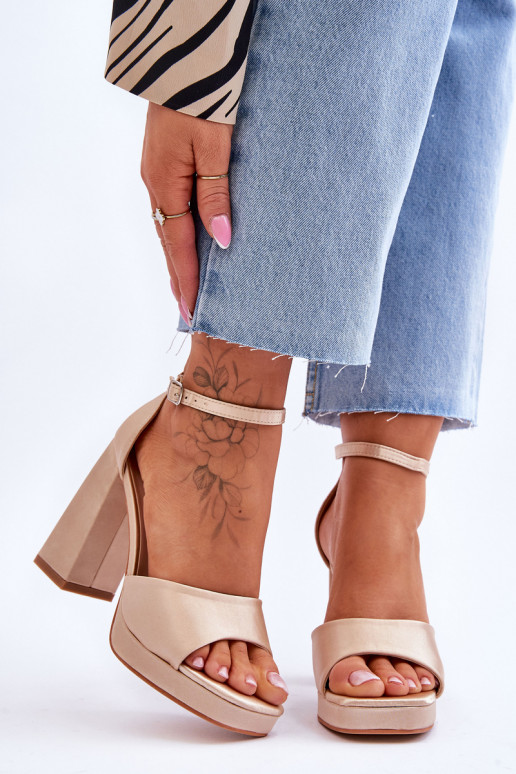 Satin Sandals On Chunky Heels Beige... Satin Sandals On Chunky Heels Beige...