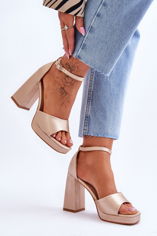 Satin Sandals On Chunky Heels Beige... Satin Sandals On Chunky Heels Beige...