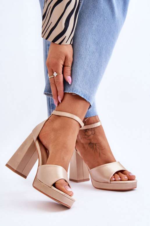 Satin Sandals On Chunky Heels Beige... Satin Sandals On Chunky Heels Beige...