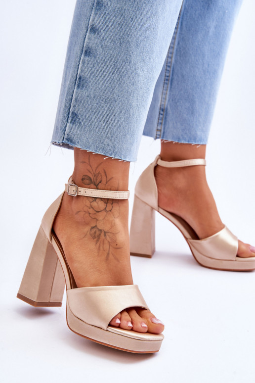 Satin Sandals On Chunky Heels Beige... Satin Sandals On Chunky Heels Beige...