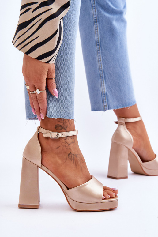 Satin Sandals On Chunky Heels Beige... Satin Sandals On Chunky Heels Beige...