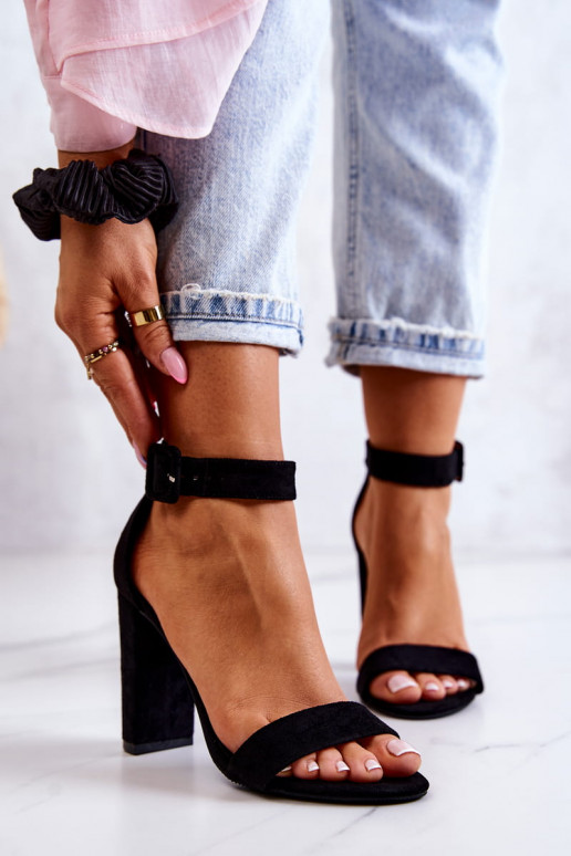 Suede High Heels Sandals Black...