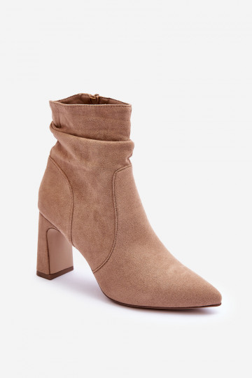 Suede Boots On Heel Beige...