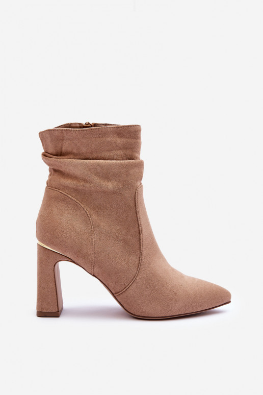 Suede Boots On Heel Beige Mellamene Suede Boots On Heel Beige Mellamene