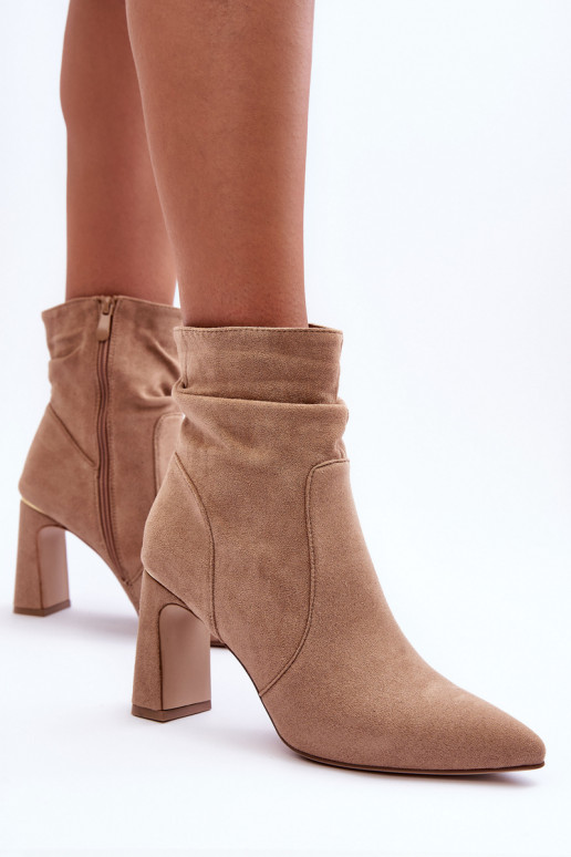 Suede Boots On Heel Beige Mellamene Suede Boots On Heel Beige Mellamene