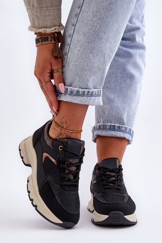 Platform Lace-up Sports Shoes Black... Platform Lace-up Sports Shoes Black...