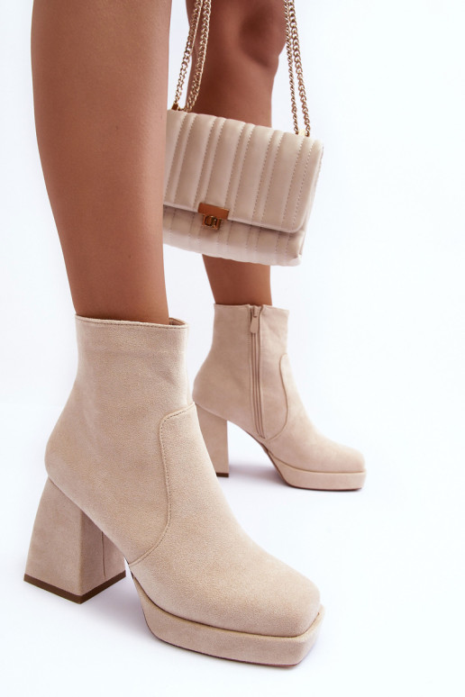 Suede Heeled Boots Beige Makeline Suede Heeled Boots Beige Makeline