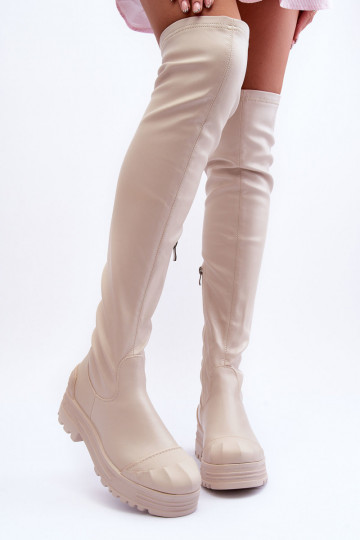 Zip-Up High Boots Beige Dudesa 2