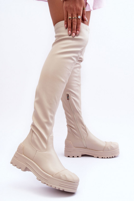 Zip-Up High Boots Beige Dudesa Zip-Up High Boots Beige Dudesa