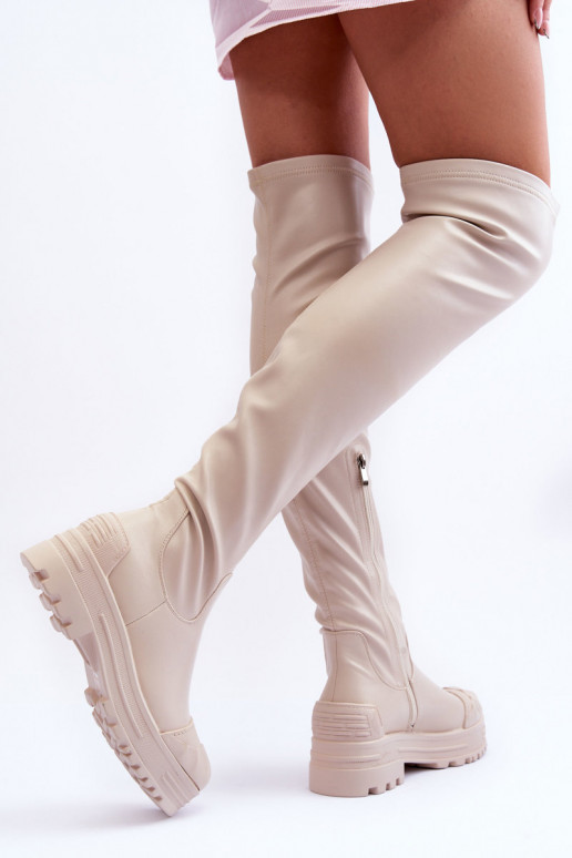 Zip-Up High Boots Beige Dudesa Zip-Up High Boots Beige Dudesa