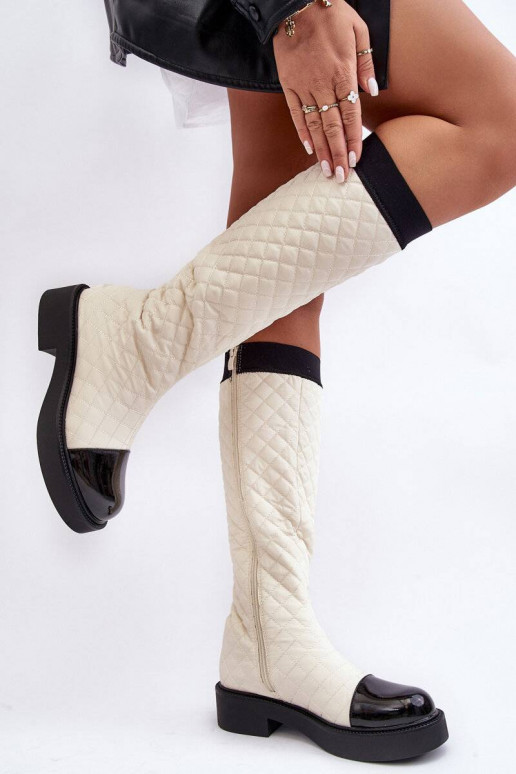 Quilted Knee-High Boots On Flat Heel... Quilted Knee-High Boots On Flat Heel...