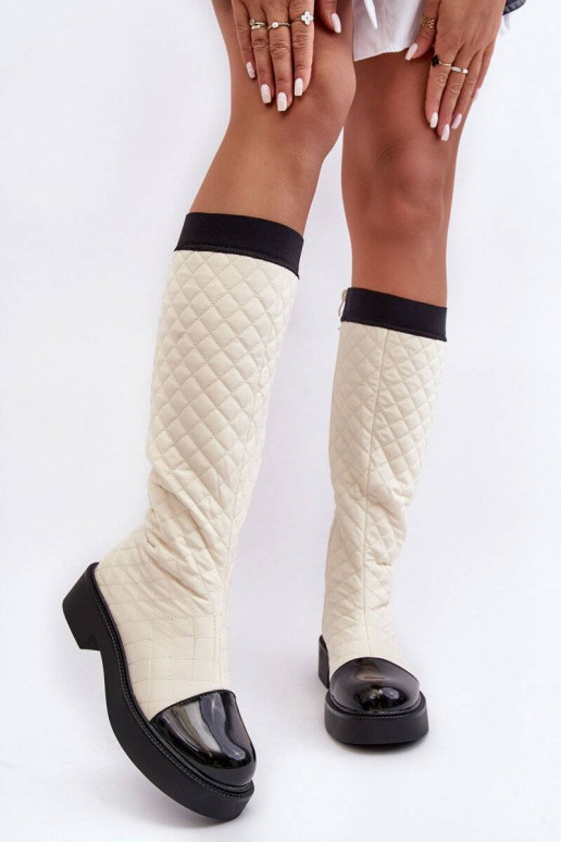 Quilted Knee-High Boots On Flat Heel... Quilted Knee-High Boots On Flat Heel...