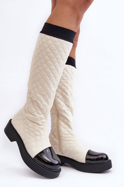 Quilted Knee-High Boots On Flat Heel... Quilted Knee-High Boots On Flat Heel...