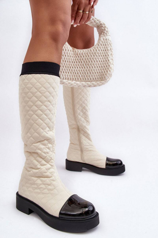 Quilted Knee-High Boots On Flat Heel... Quilted Knee-High Boots On Flat Heel...