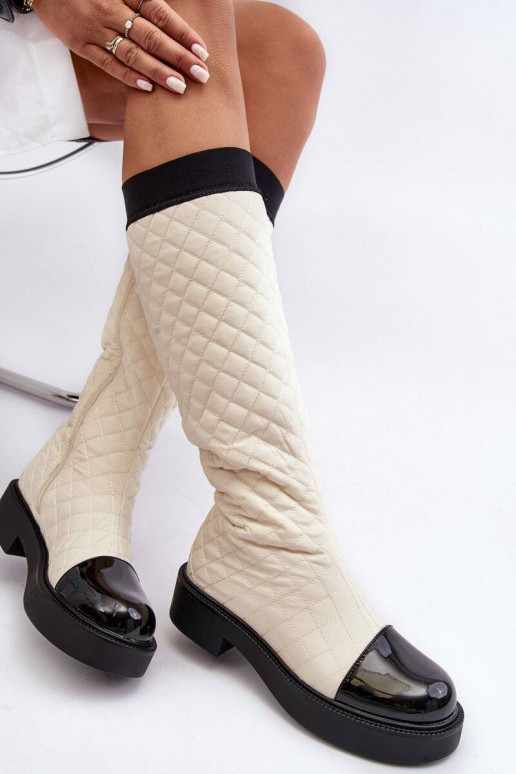 Quilted Knee-High Boots On Flat Heel... Quilted Knee-High Boots On Flat Heel...