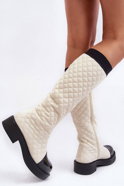 Quilted Knee-High Boots On Flat Heel... Quilted Knee-High Boots On Flat Heel...