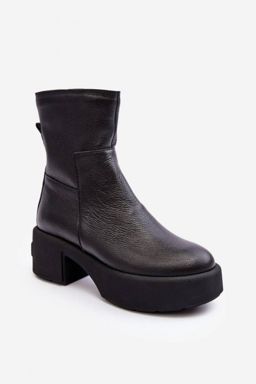 Leather Low Heel Boots Black Lemar...