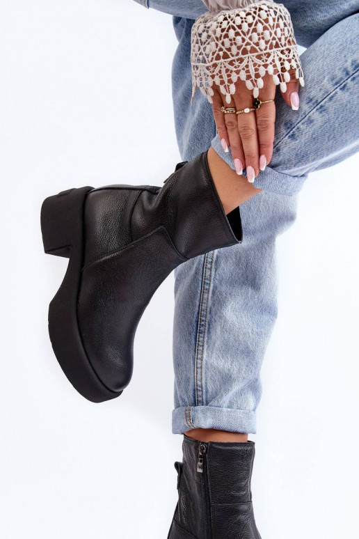 Leather Low Heel Boots Black Lemar...