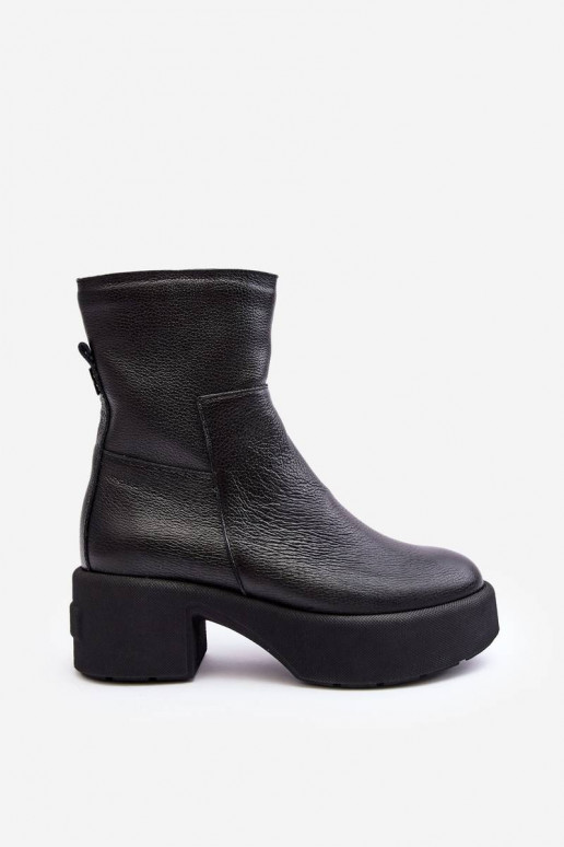 Leather Low Heel Boots Black Lemar...