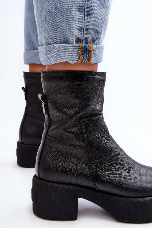 Leather Low Heel Boots Black Lemar...