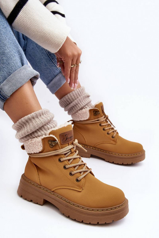 Women's Leather Trappers With Fur Camel Lynnvia