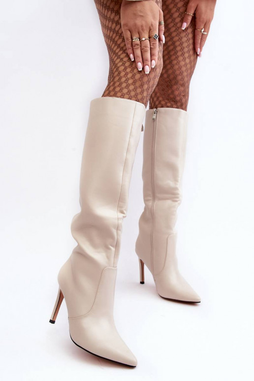 Leather Heeled Ankle Boots Beige... Leather Heeled Ankle Boots Beige...