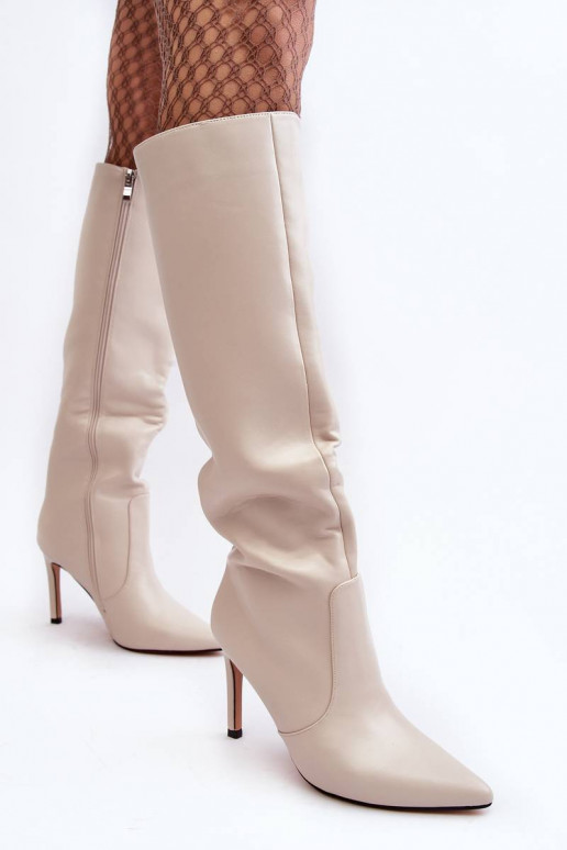 Leather Heeled Ankle Boots Beige... Leather Heeled Ankle Boots Beige...