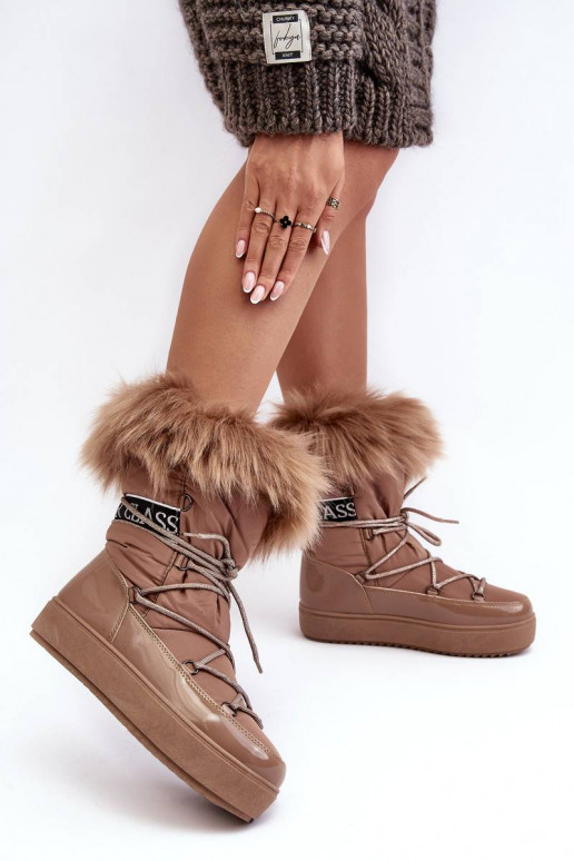 Women's Lace-up Dark Beige Snow Boots... Women's Lace-up Dark Beige Snow Boots...