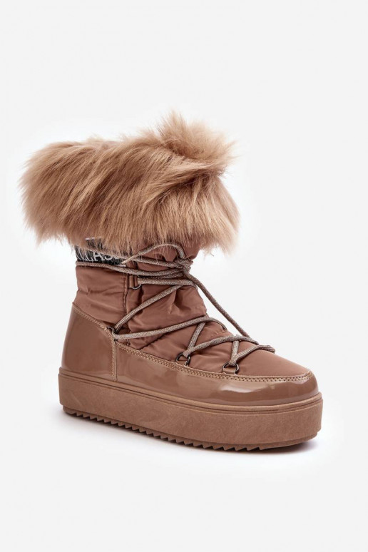 Women's Lace-up Dark Beige Snow Boots... Women's Lace-up Dark Beige Snow Boots...
