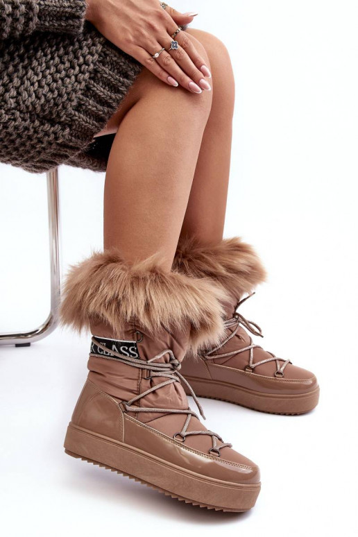 Women's Lace-up Dark Beige Snow Boots... Women's Lace-up Dark Beige Snow Boots...