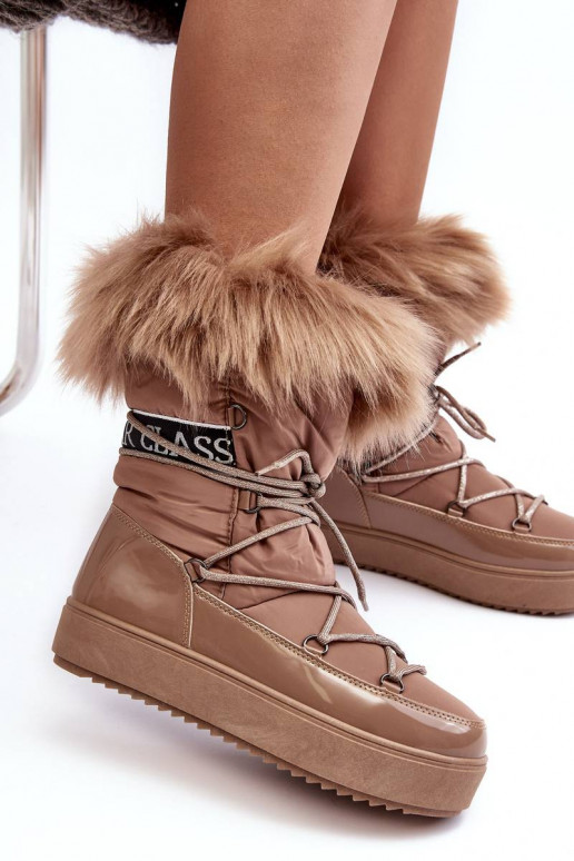 Women's Lace-up Dark Beige Snow Boots... Women's Lace-up Dark Beige Snow Boots...