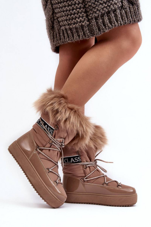 Women's Lace-up Dark Beige Snow Boots... Women's Lace-up Dark Beige Snow Boots...