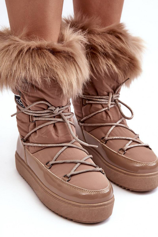 Women's Lace-up Dark Beige Snow Boots... Women's Lace-up Dark Beige Snow Boots...
