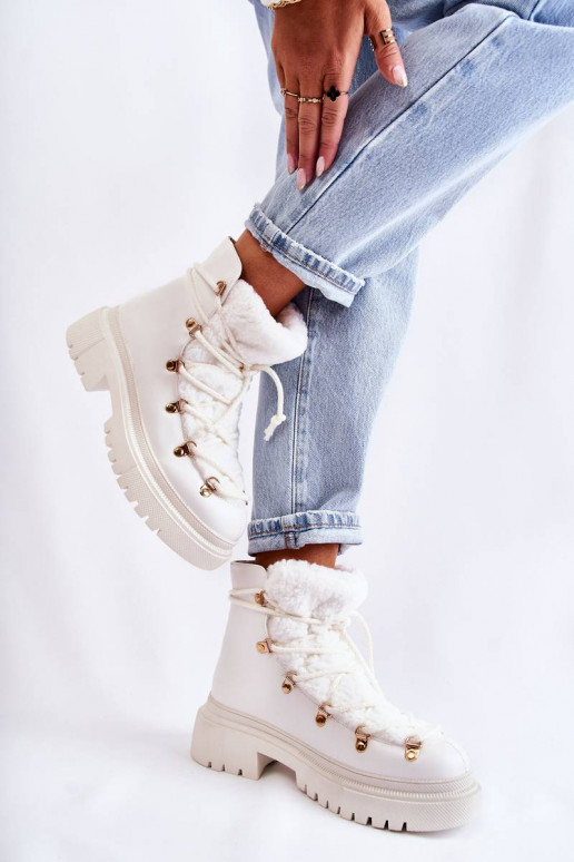 Leather Warm Boots White Arisa Leather Warm Boots White Arisa