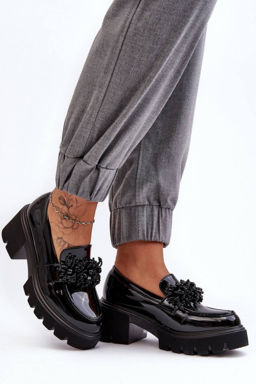 Women's Lacquered Half-Boots with Ornament Black Renesma
