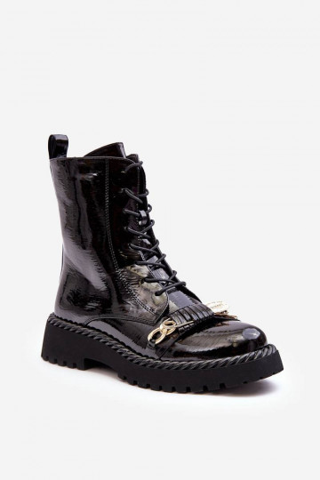 Women's Lacquered Boots Workery With Decoration Black SBarski 2