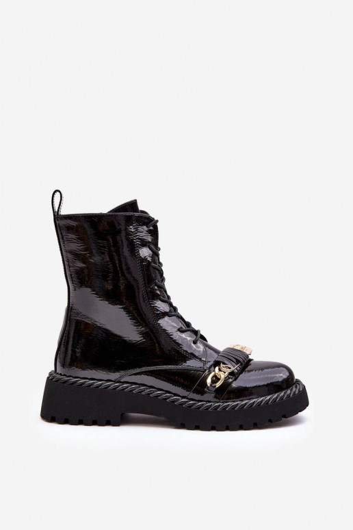 Women's Lacquered Boots Workery With Decoration Black SBarski